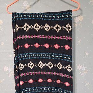 Cantata Aztec Print Maxi Skirt - Black, Pink, Blue Stretchy Boho Long Skirt
